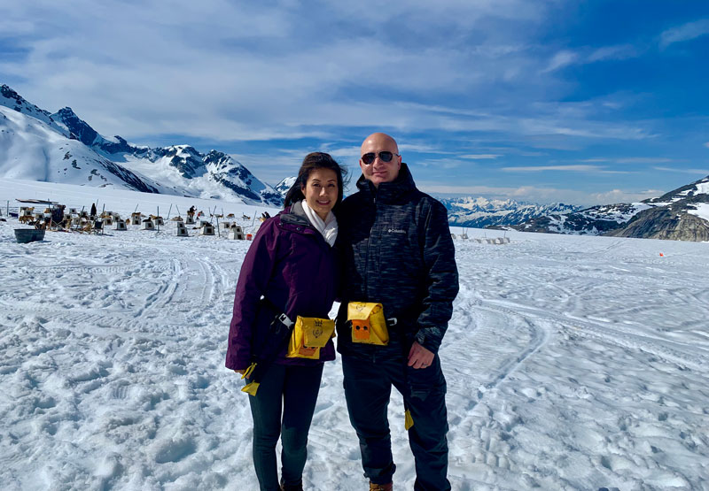 Couple in snowy Alaska on an excursion